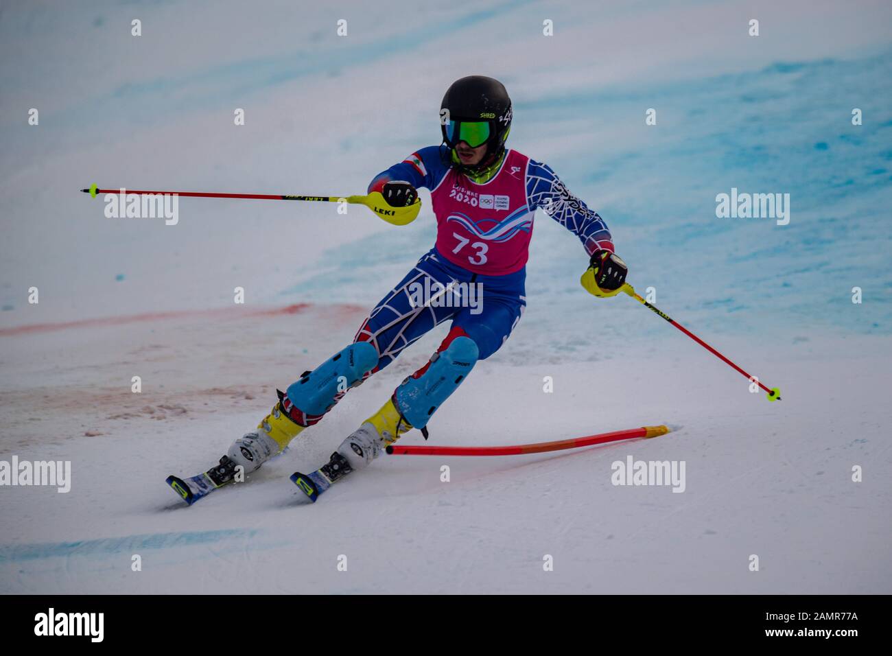 Losanna, Svizzera. 14th Gen 2020. Iskandar Ray (LBN) compete nello sci alpino Slalom Run 2 maschile durante i Giochi Olimpici Giovanili di Losanna 2020 presso il Centro Alpino Les Diablerets martedì 14 gennaio 2020. LOSANNA, SVIZZERA. Credito: Taka G Wu/Alamy Live News Foto Stock