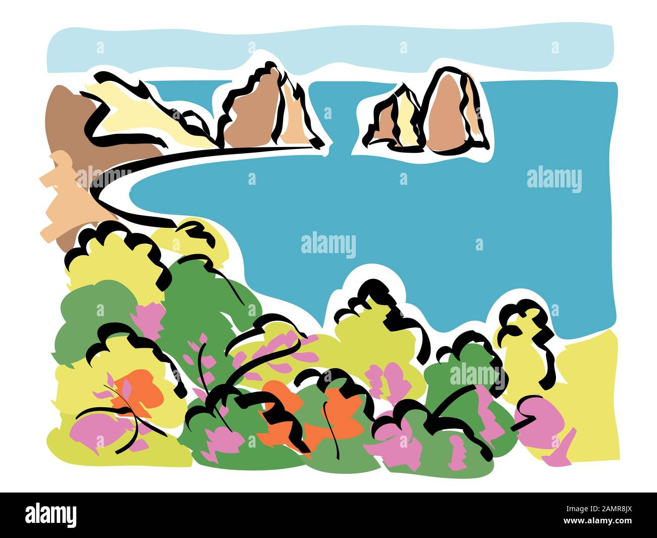 Illustrazione dei faraglioni di Capri in Italia. Foto Stock