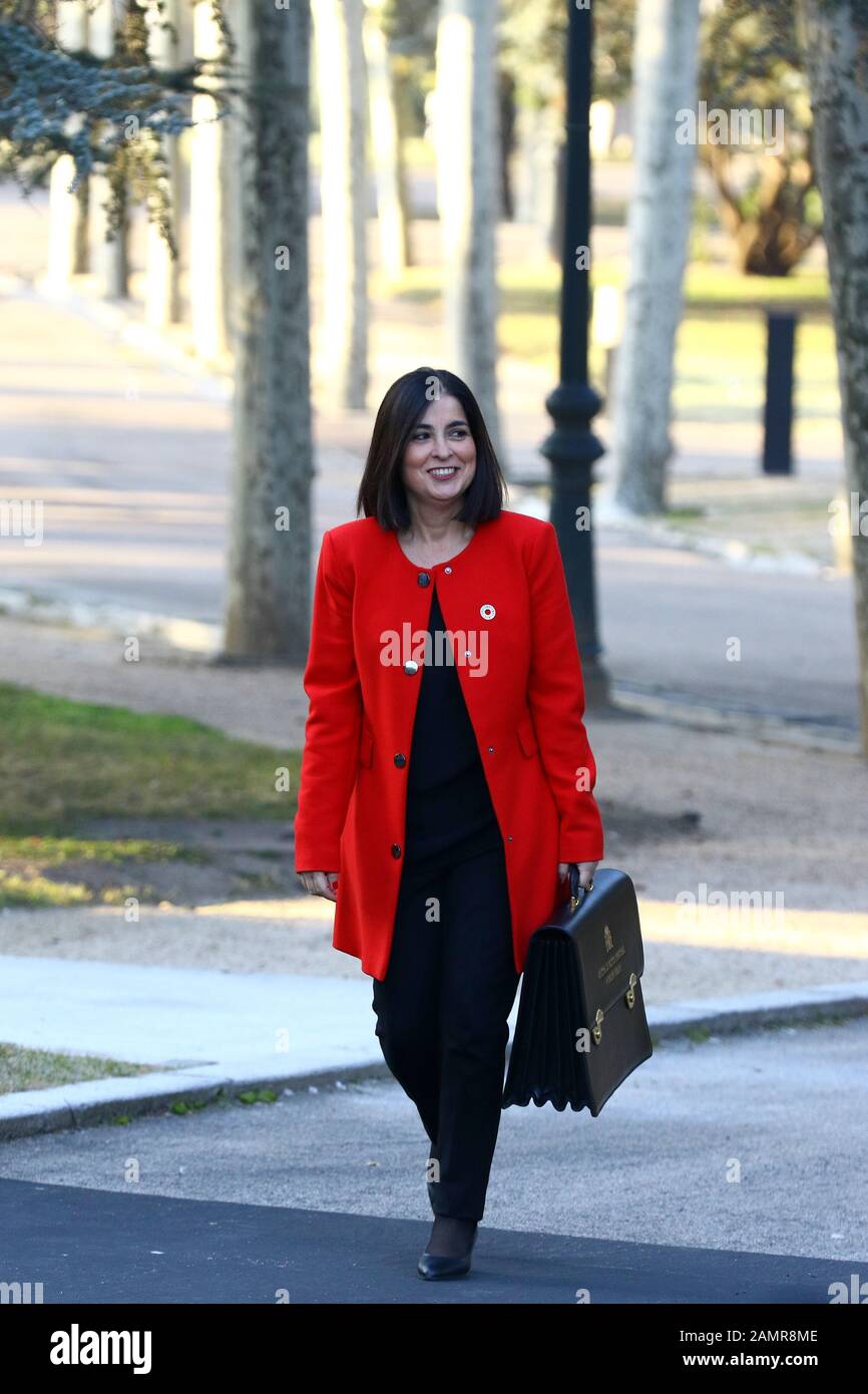 Madrid Spagna; 14/01/2020.- Carolina Darias Ministro Politica territoriale e funzione pubblica Pedro Sanchez, presidente della Spagna e i suoi 22 ministri in una foto del gruppo di lavoro e del suo primo consiglio dei ministri Nel Complesso la Moncloa, sede del potere esecutivo del governo del Regno di Spagna. Carmen Calvo: Ministro Della Presidenza, Relazioni Con I Tribunali E La Memoria Democratica Pablo Iglesias: Diritti Sociali E Agenda 2030 Nadia Calviño: Economia E Trasformazione Digitale Teresa Ribera: Transizione Ecologica E Sfida Demografica Arancha González Laya: Affari Esteri, Foto Stock