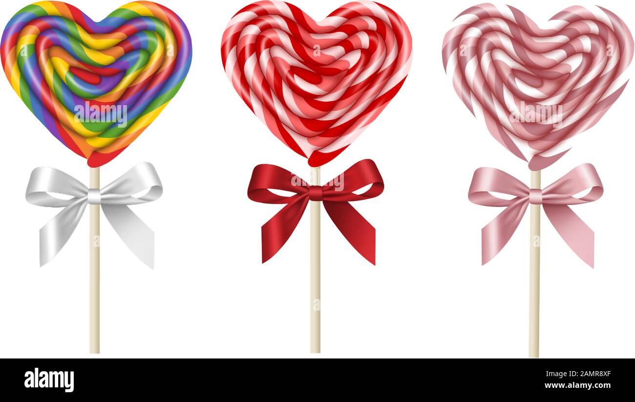 set lollipop a forma di cuore per il giorno di san valentino Illustrazione Vettoriale