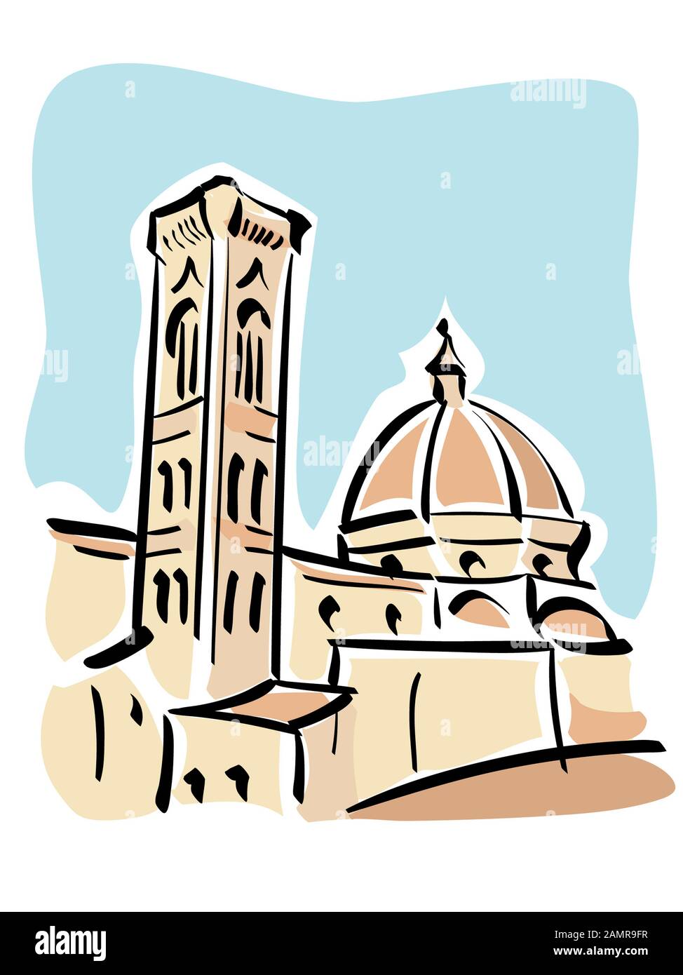 Illustrazione del Duomo e del campanile di Giotto a Firenze. Foto Stock