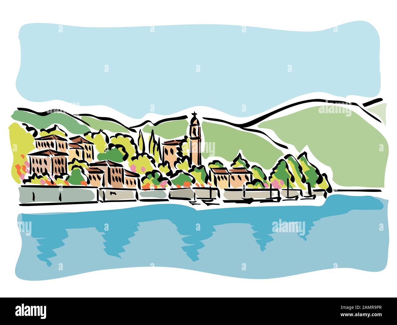 Illustrazione del Lago di Como in Italia. Foto Stock