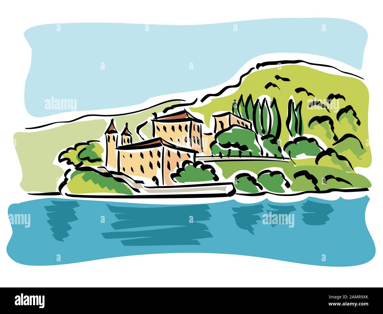 Illustrazione del Lago di Como in Italia. Foto Stock