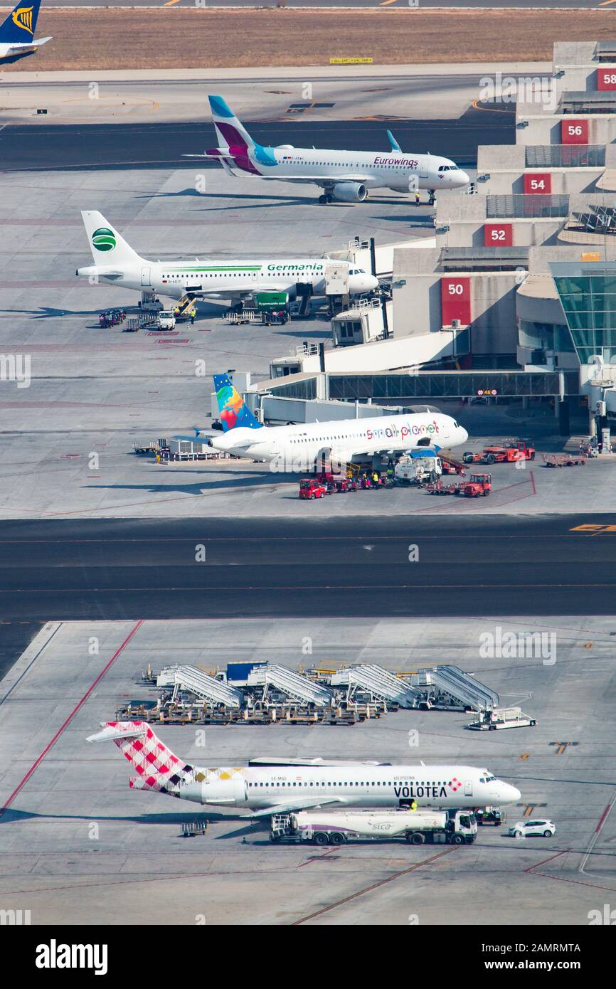 Palma de Mallorca, Spagna - 21 luglio 2018: Aerei all'aeroporto di Palma de Mallorca (PMI) in Spagna. Foto Stock