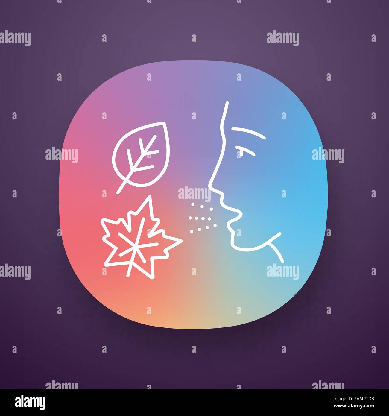 Icona dell'app per le allergie autunnali. Allergia stagionale. Reazione allergica alle alghe, alle muffe e agli acari della polvere. Malattia respiratoria in autunno. Interfaccia utente/UX. Web o Illustrazione Vettoriale