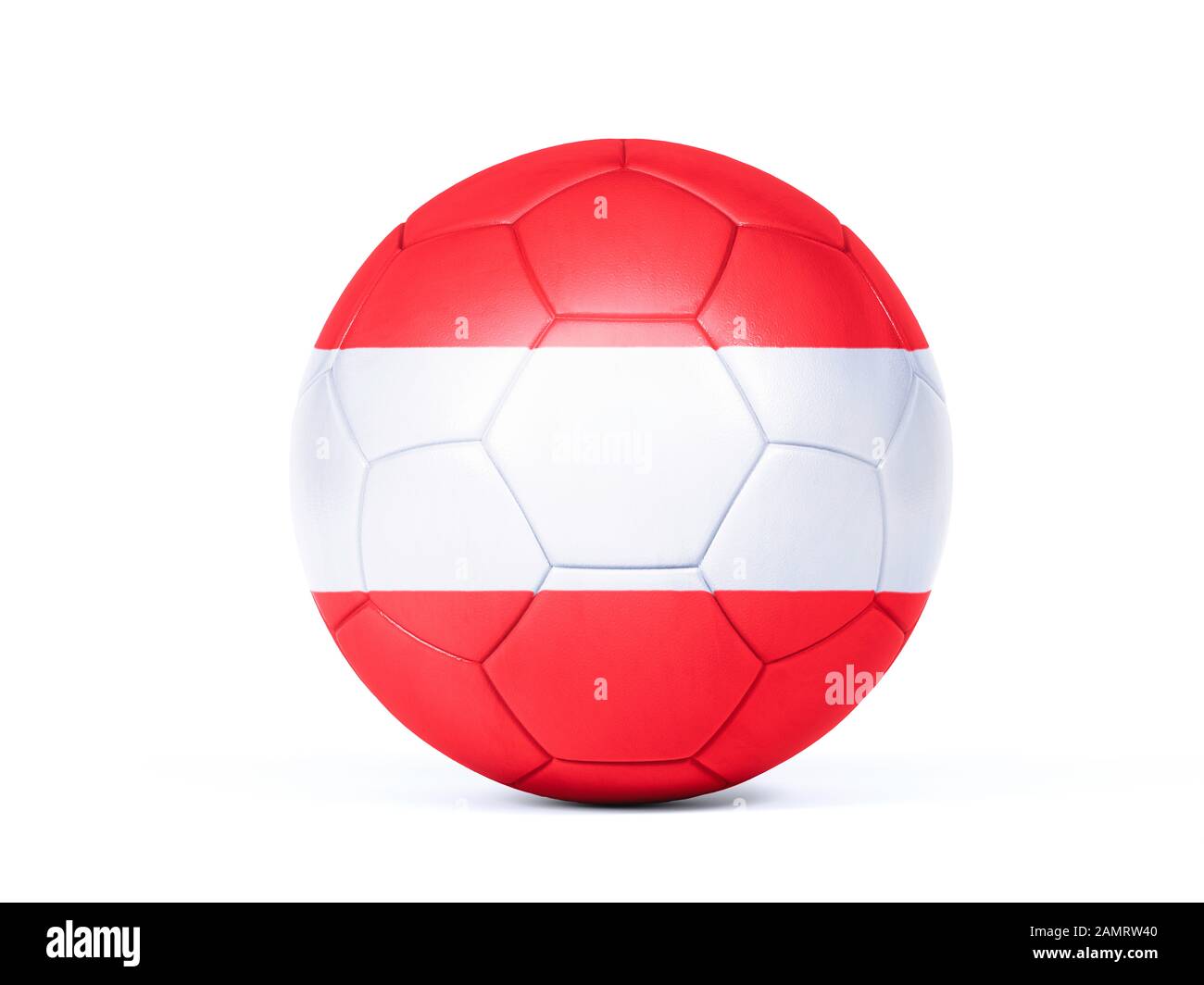 Pallone da calcio o da calcio con i colori della bandiera nazionale austriaca concettuale del supporto di squadra in campionati o la Coppa del mondo isolato su bianco Foto Stock