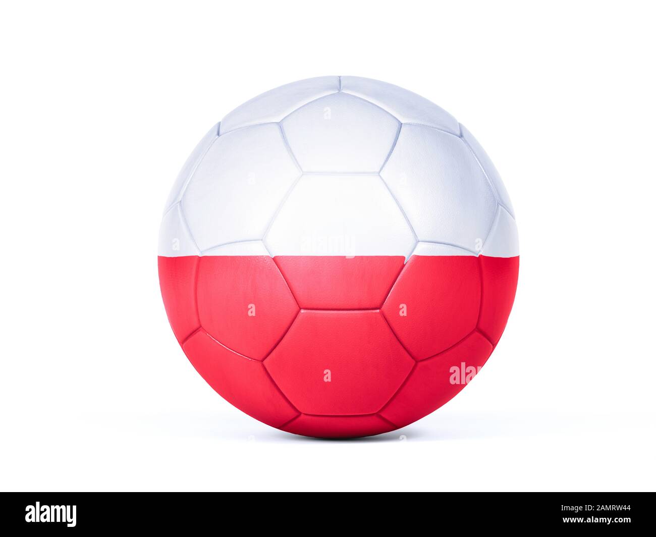 Pallone da calcio o da calcio con i colori della bandiera nazionale polacca concettuale del supporto di squadra in campionati o la Coppa del mondo isolato su bianco Foto Stock