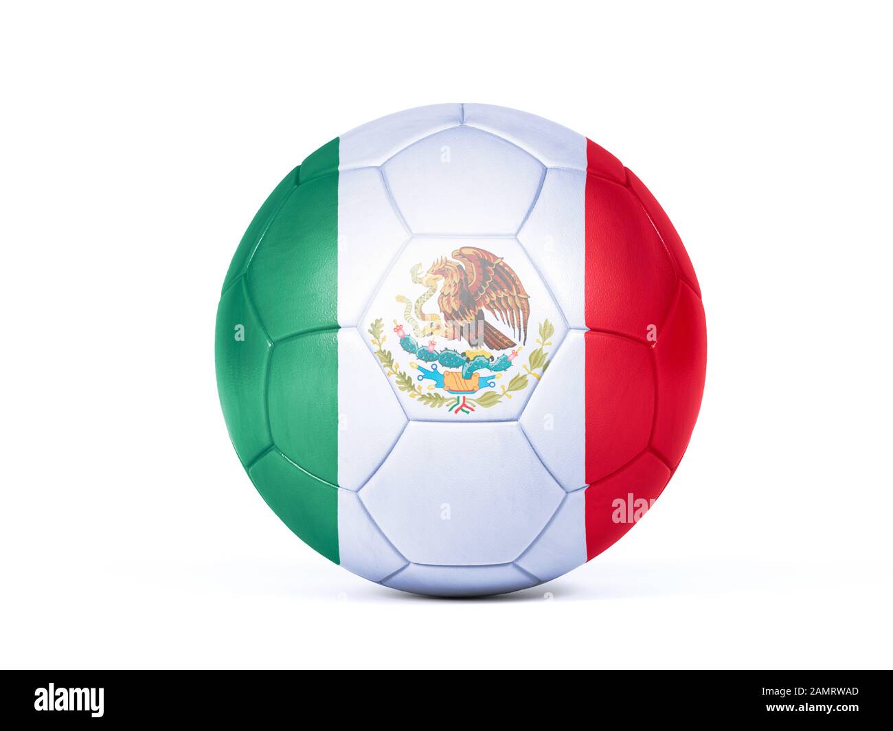 Pallone da calcio o da calcio con i colori della bandiera nazionale messicana concettuale del supporto di squadra in campionati o la Coppa del mondo isolato su bianco Foto Stock