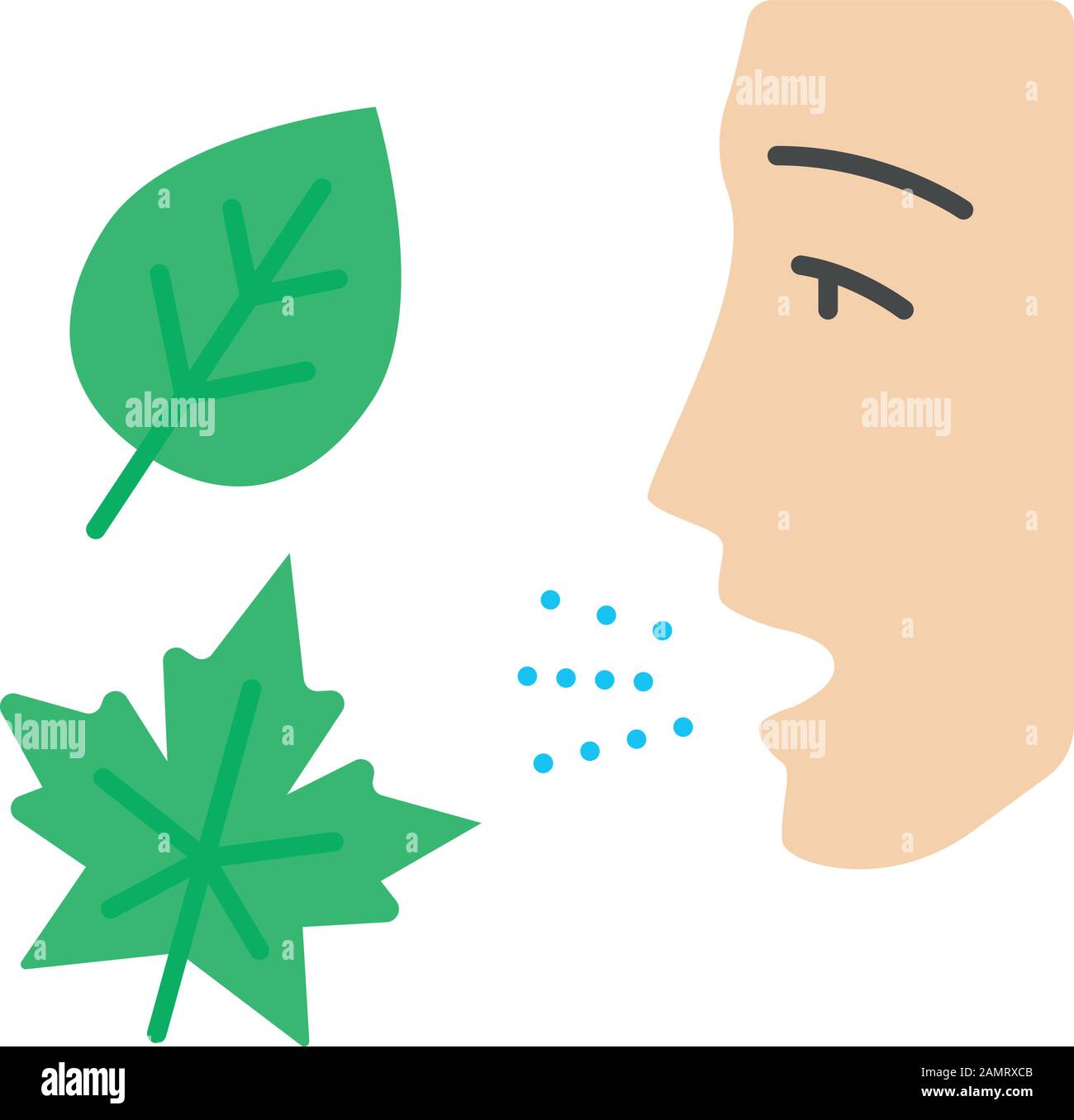 Design piatto antiallergico anticaduta icona colore ombra lunga. Allergia stagionale. Reazione allergica alle alghe, alle muffe e agli acari della polvere. Ipersensibilità del sistema immunitario Illustrazione Vettoriale