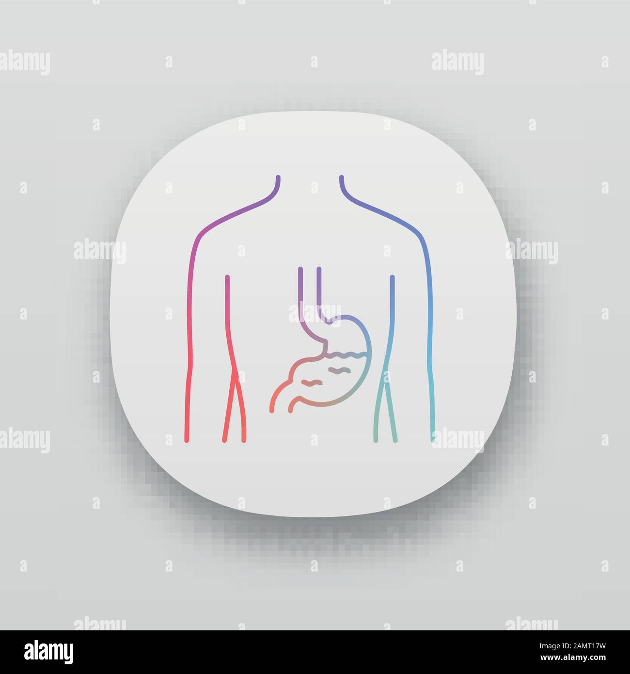 Icona dell'app per stomaco sano. Organo umano in buona salute. Sistema digestivo funzionante. Tratto gastrointestinale sano. Interfaccia utente/UX. Web o mob Illustrazione Vettoriale