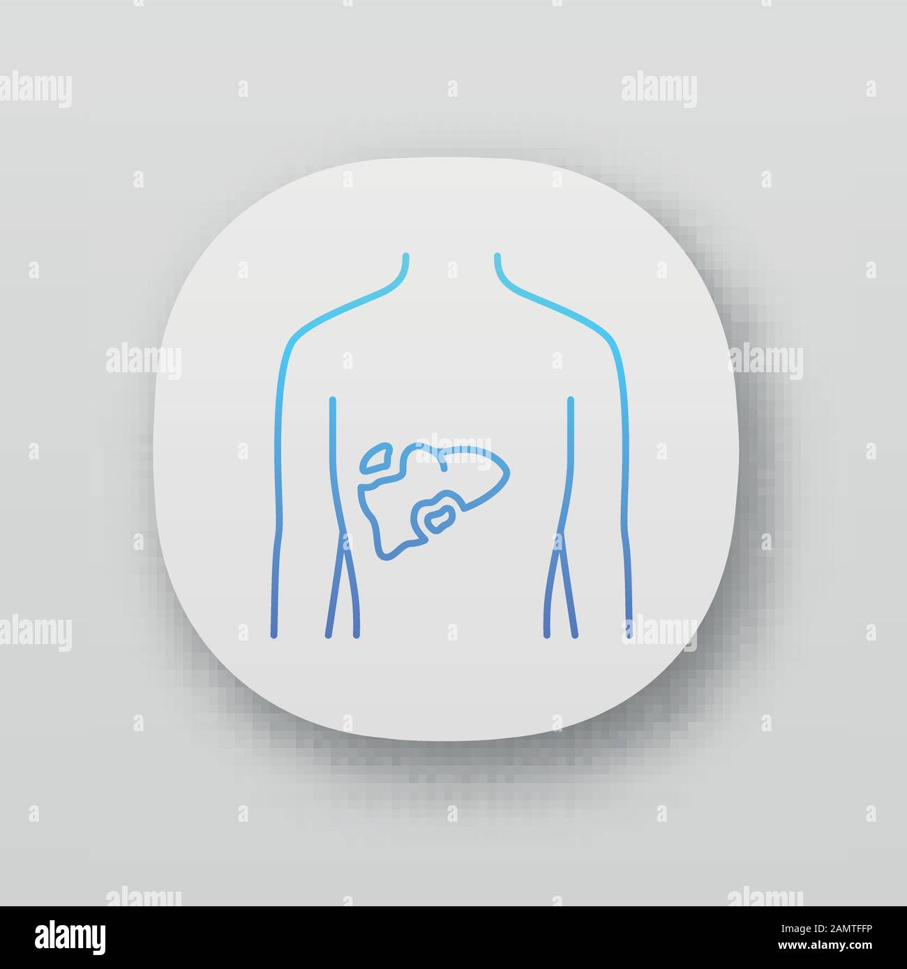 Icona dell'app epatica ILL. Epatite, cirrosi. Organo umano irritato. Ghiandola digestiva non sana. Tratto gastrointestinale. Interfaccia utente/UX. App Web o mobile Illustrazione Vettoriale