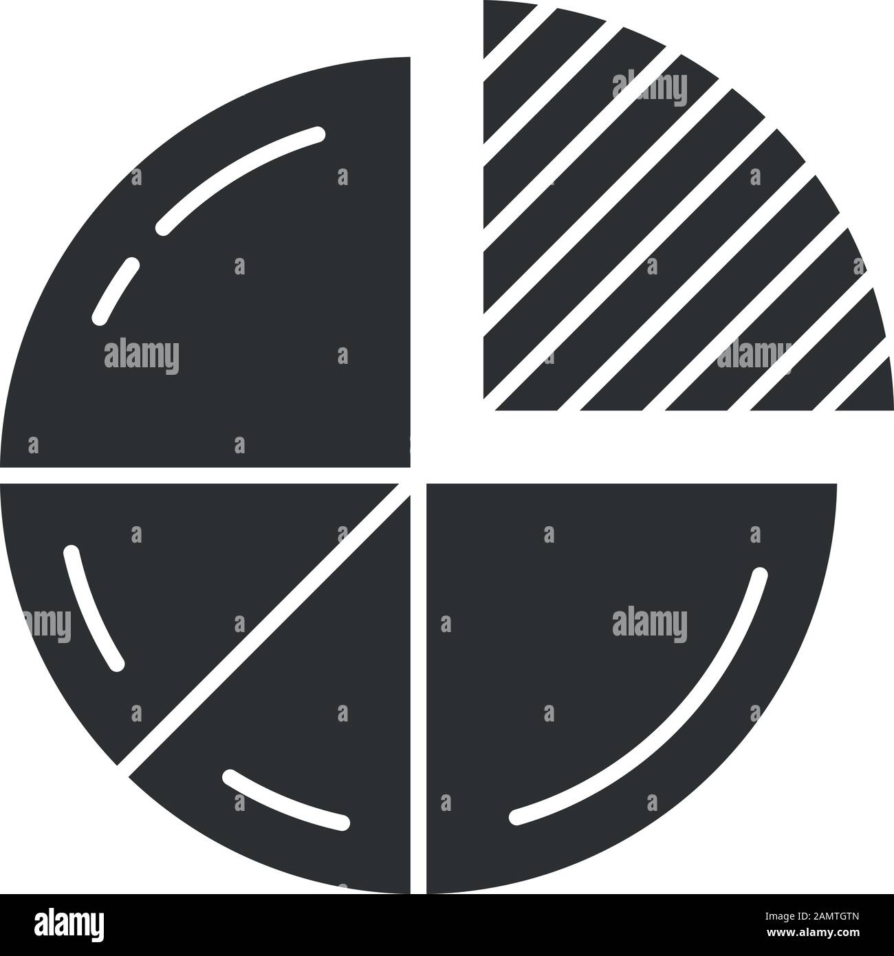 Icona glifo grafico a torta. Cerchio diviso in parti. Diagramma. Grafico statistico circolare. Visualizzazione dei dati statistici. Simbolo di silhouette. Centro benessere negativo Illustrazione Vettoriale