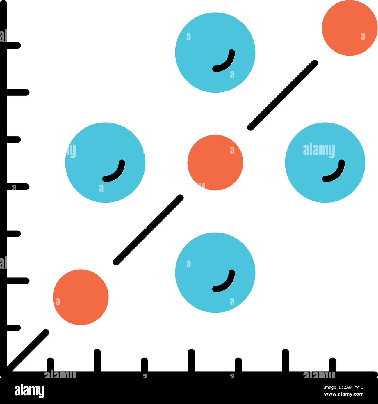 Icona del colore del grafico a dispersione. Diagramma Di Dispersione. Diagramma matematico. Rappresentazione simbolica dell'informazione. Grafico sul piano di coordinate. Dati statistici visivi Illustrazione Vettoriale