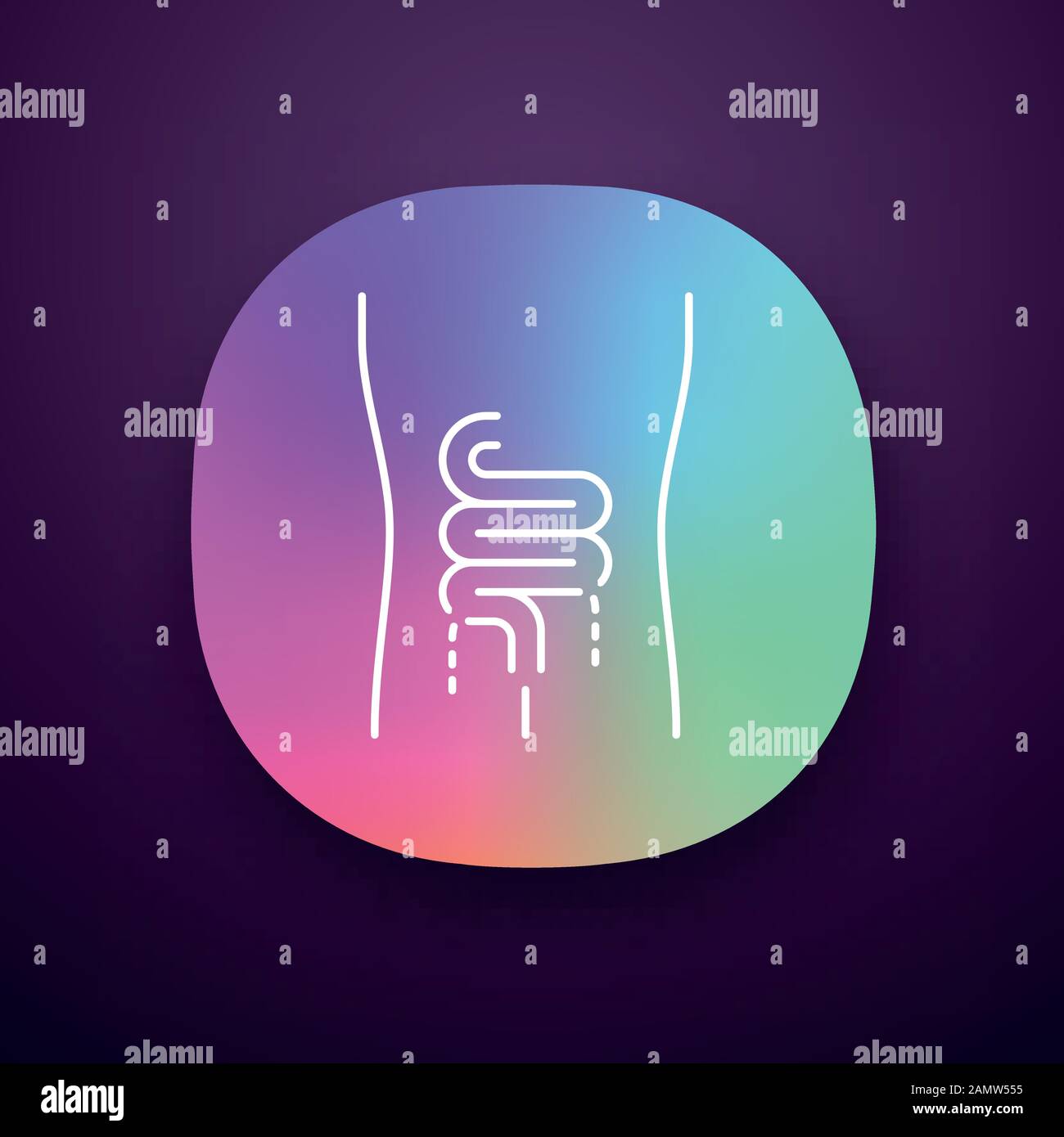 Icona app intestino malato. Organo umano irritato. Malattia della gente. Sistema digestivo non sano. Tratto gastrointestinale. Interfaccia utente/UX. App Web o mobile Illustrazione Vettoriale