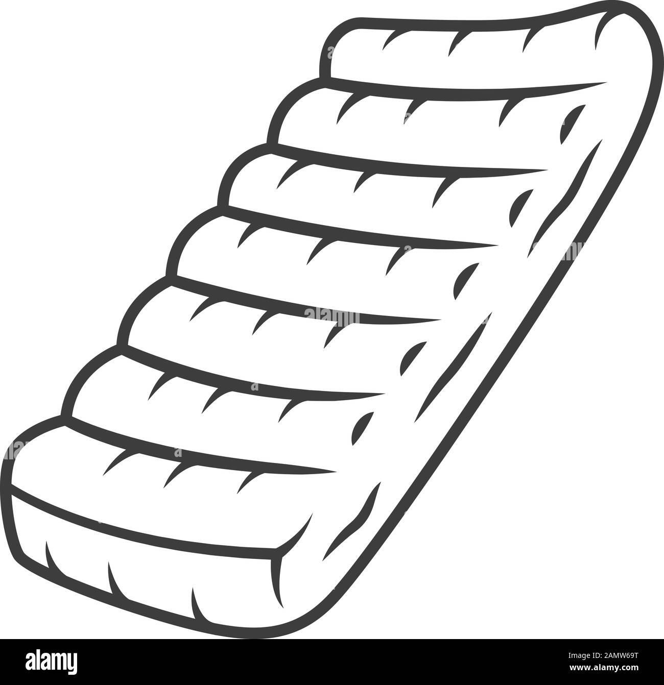 Icona lineare delle nervature. Macellai carne. Produzione e vendita di carne. Ingrediente per pranzo, barbecue. Commercio di macelleria. Illustrazione a linee sottili. Simbolo del contorno. Illustrazione Vettoriale