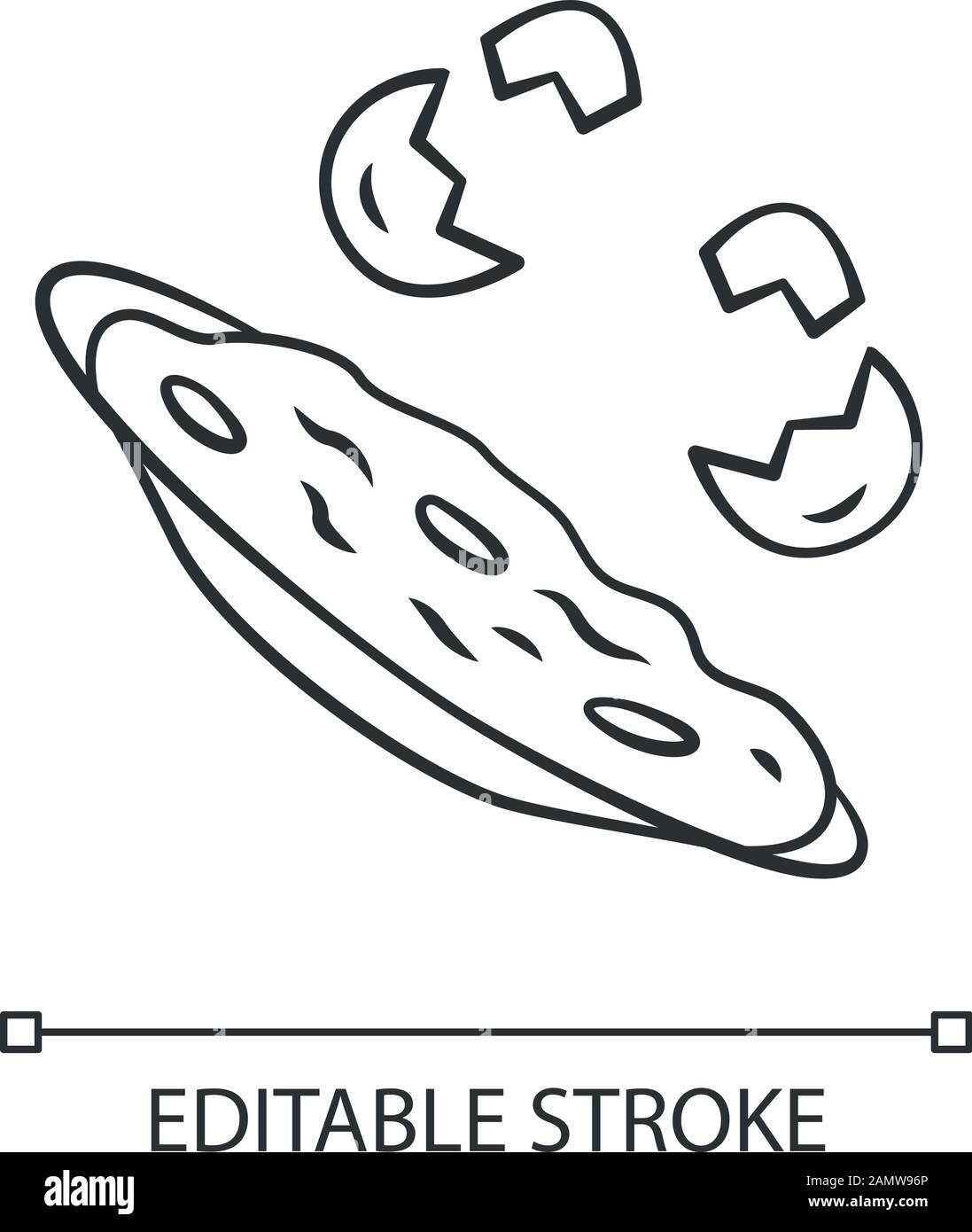 Icona omelette lineare. Piatto da cucina veloce. Cibo del mattino. Uova strapazzate fritte. Prodotto agricolo naturale e biologico. Illustrazione a linee sottili. Simbolo del contorno Illustrazione Vettoriale