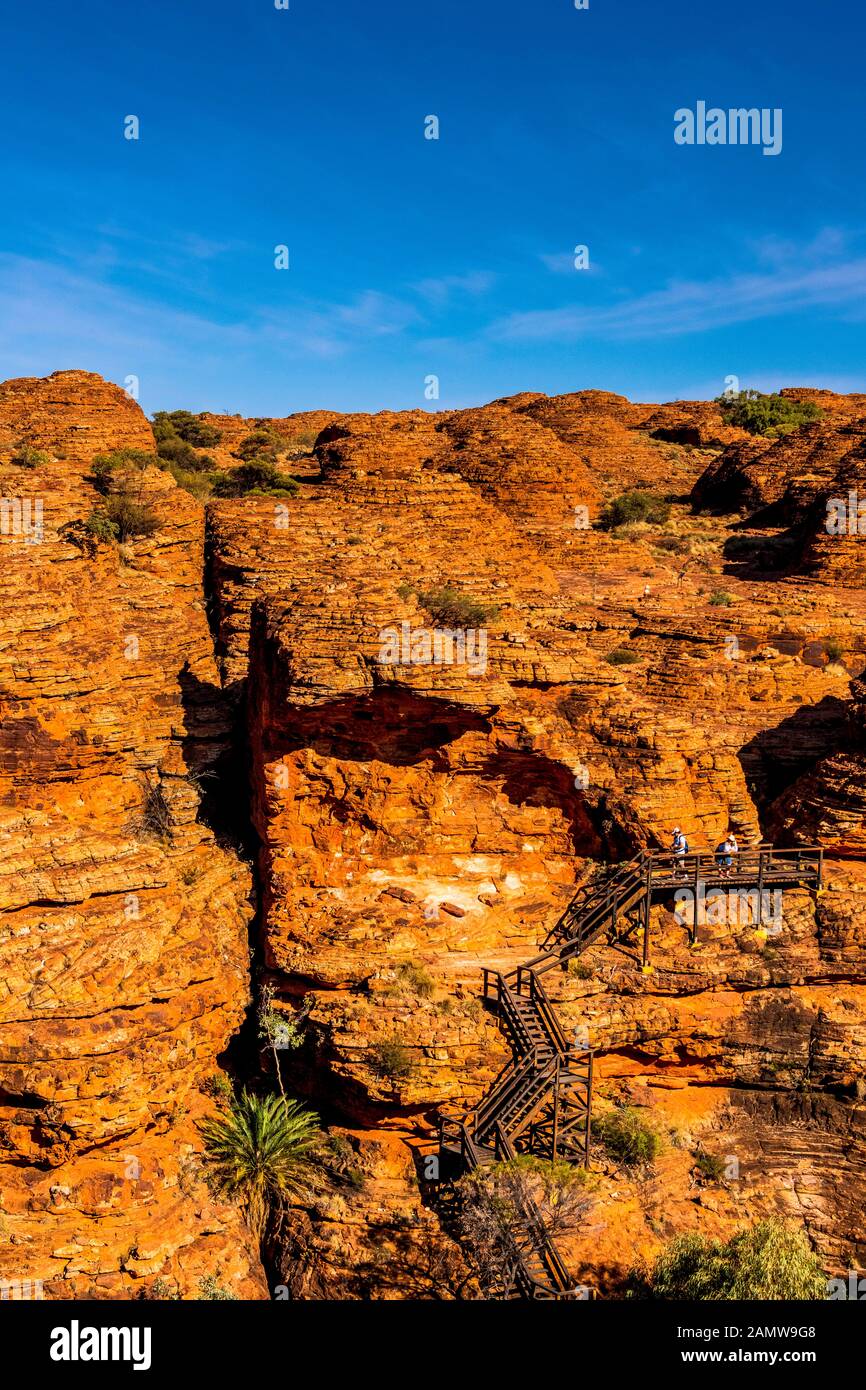 Le scale a pioli lungo il Kings Canyon Rim a piedi nel Territorio del Nord in Australia outback Foto Stock