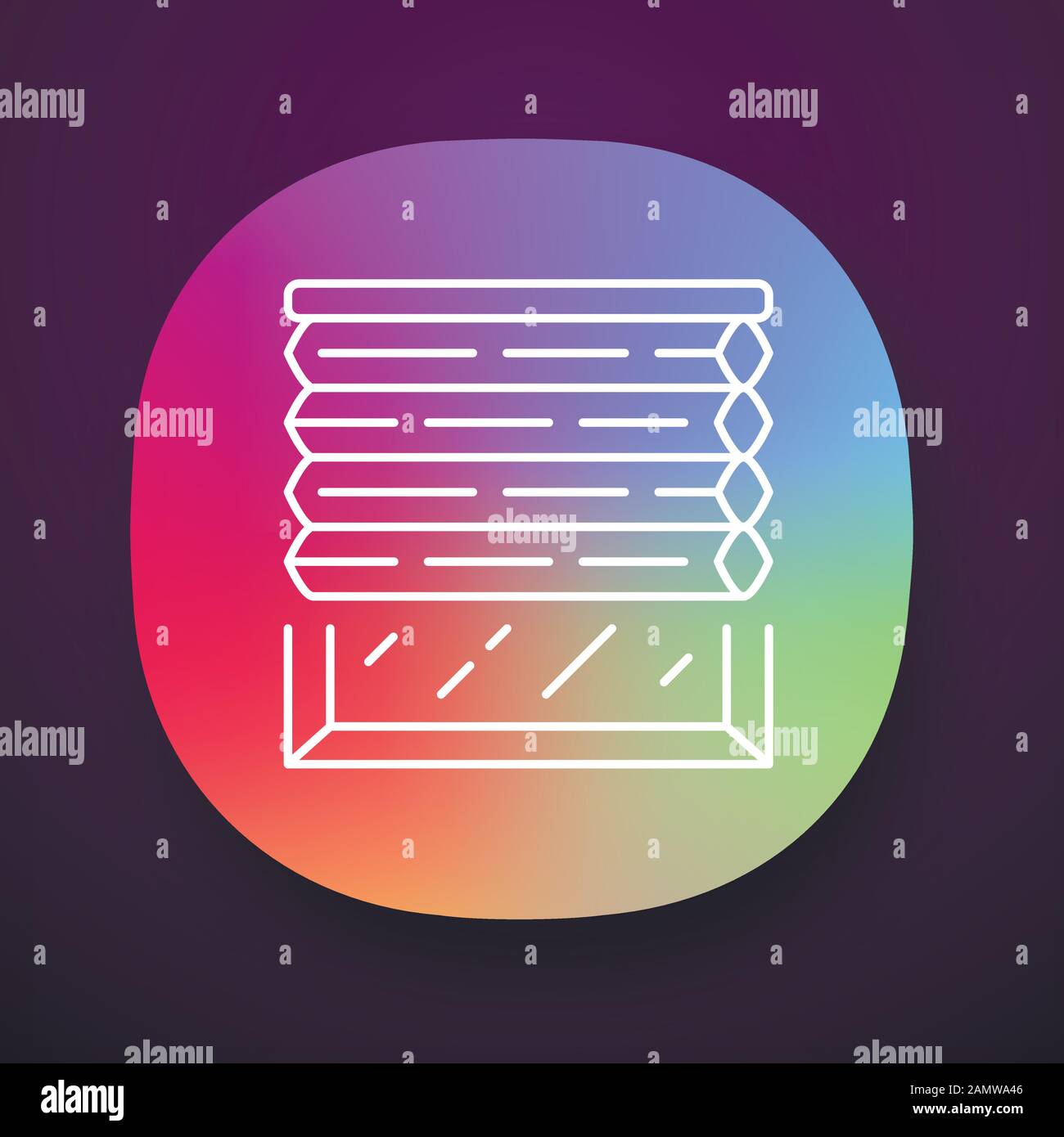 Icona dell'app tonalità cellulare. Tendine parasole. Camera oscura jalousie motorizzato. Ufficio, cucina, arredamento interno camera da letto. Interfaccia utente/UX. Web o. Illustrazione Vettoriale