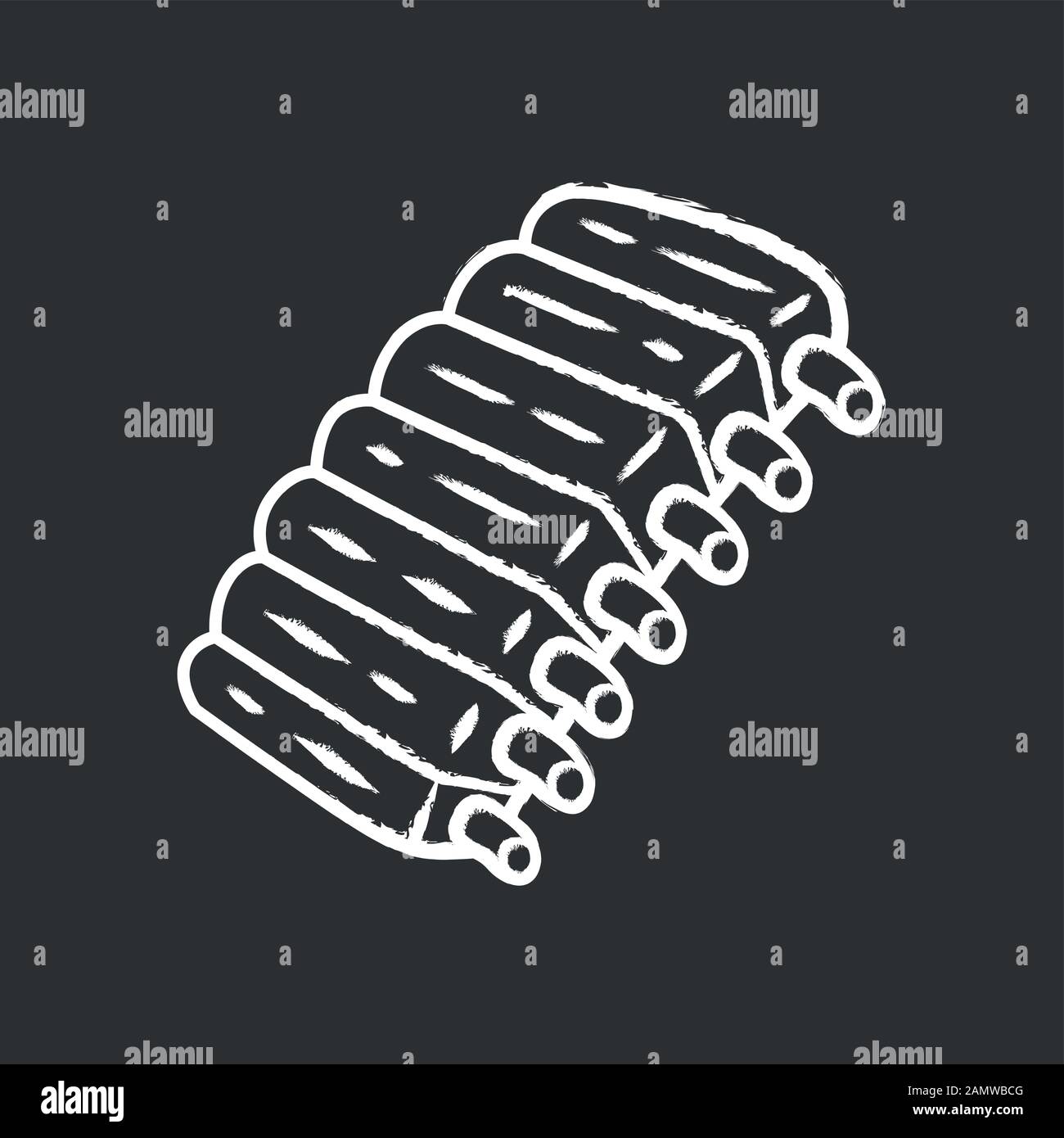 Costolette di manzo icona gesso. Agnello alla griglia, costolette di maiale all'osso. Carne, cibo di fattoria. Macellaio negozio prodotto. Ristorante, grill bar, menu Steakhouse. Isolato v Illustrazione Vettoriale