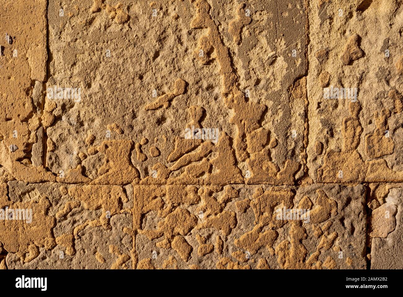 Texture di parete di un calcare roccia levigata in un edificio vecchio quartiere, la città di Alicante, Spagna Foto Stock