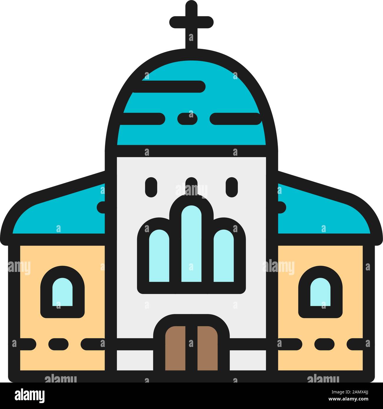 Chiesa, cattedrale icona di colore piatto linea. Isolato su sfondo bianco Illustrazione Vettoriale