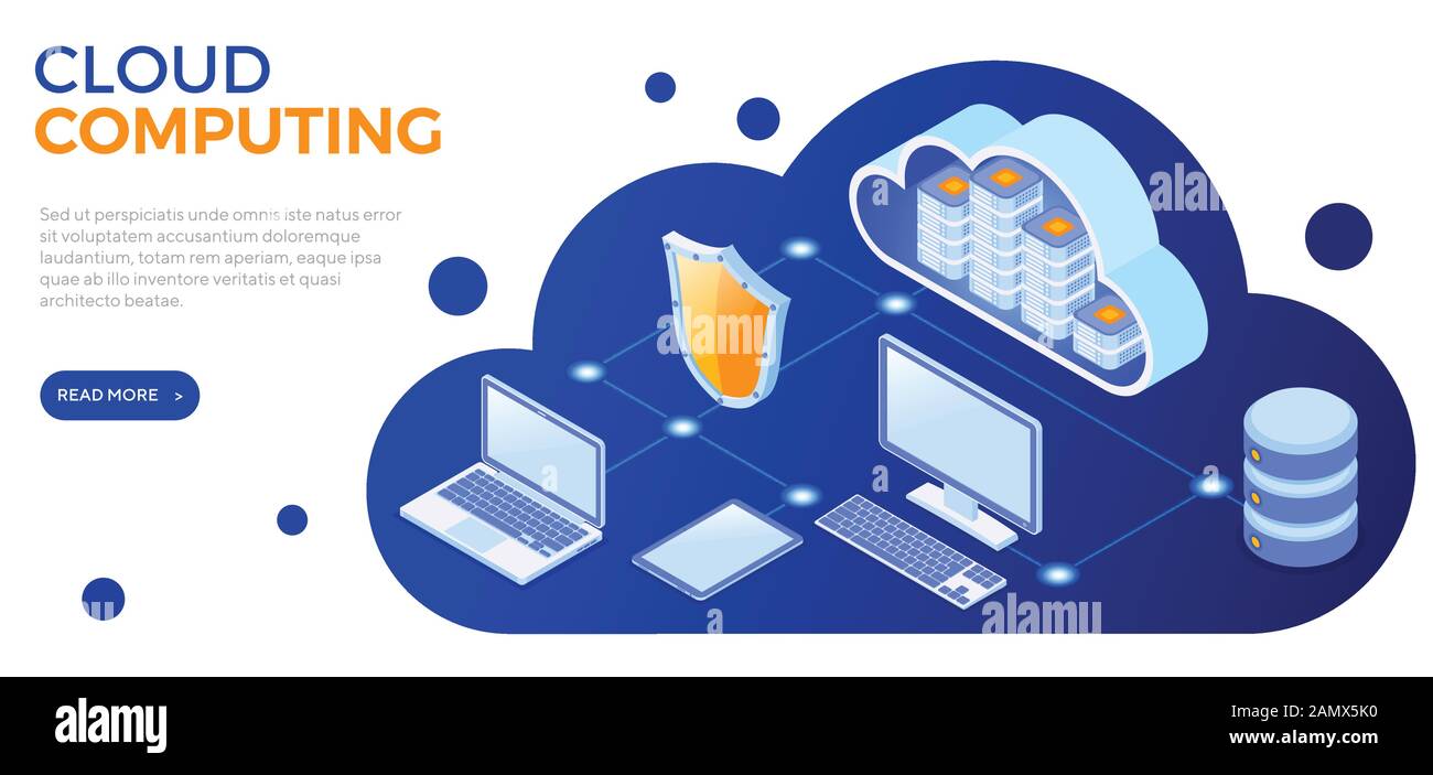 La tecnologia di cloud computing isometrico Illustrazione Vettoriale