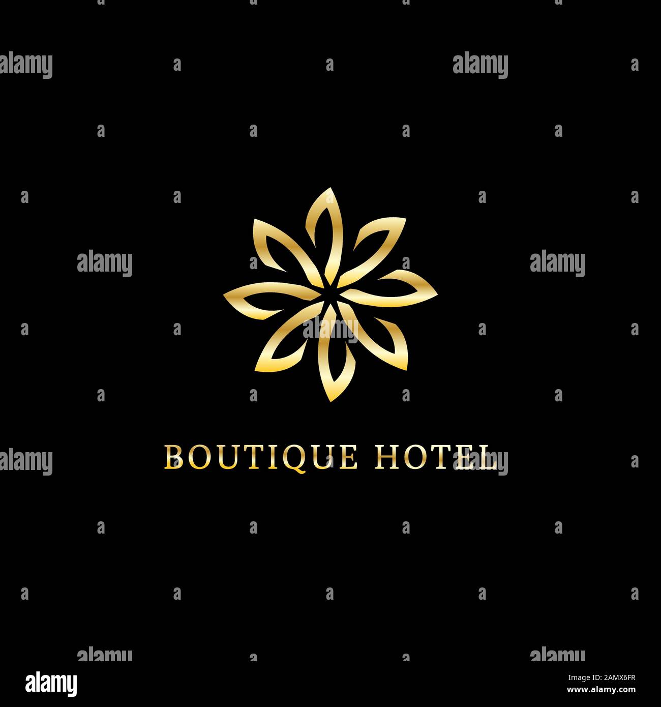 Modello Boutique Hotel Logo Design, borsa con logo lotus Illustrazione Vettoriale