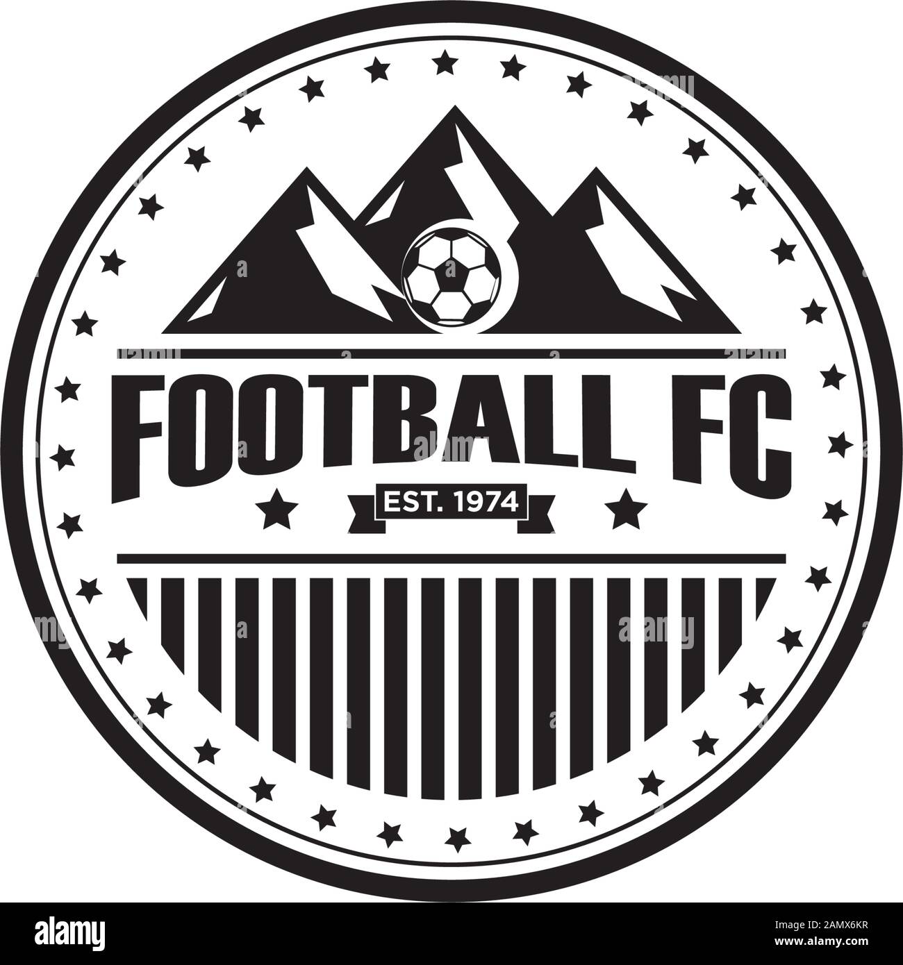 Modello di disegno del logo del club calcistico, ispirazione del logo dello sport di montagna Illustrazione Vettoriale
