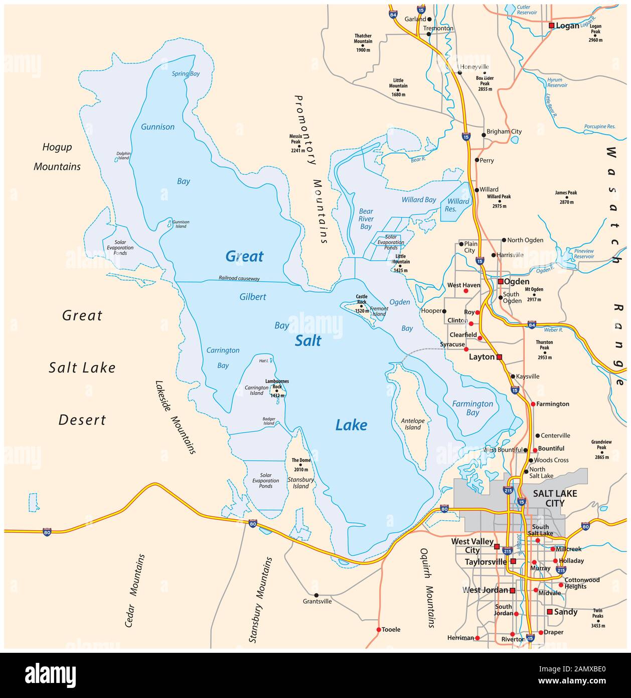 Mappa del grande lago di sale e la città del lago di sale nello stato dello utah Illustrazione Vettoriale