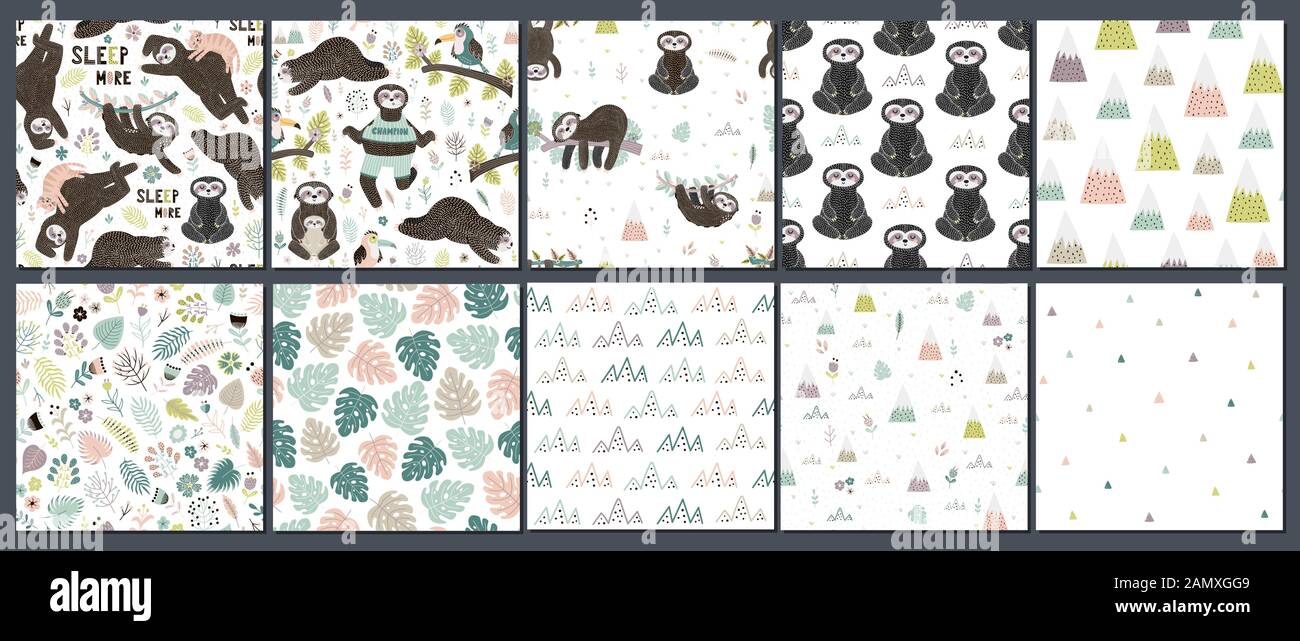 Carino insieme di sloti senza cuciture modelli Illustrazione Vettoriale