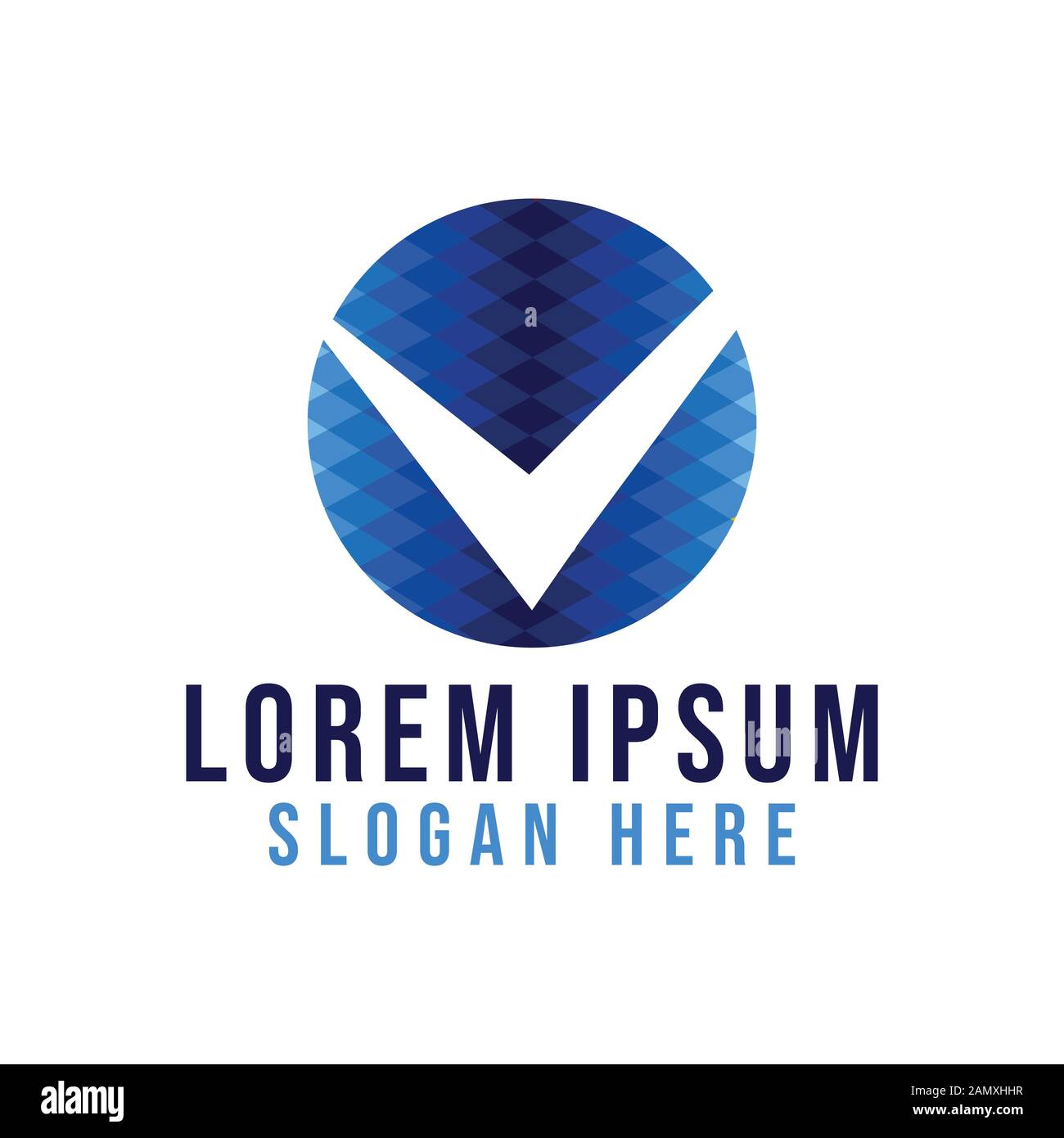 Tecnologia rotonda, con spazio negativo di segno di spunta logo idee. Design del logo Inspiration. Illustrazione Vettore Modello. Isolato Su Sfondo Bianco Illustrazione Vettoriale