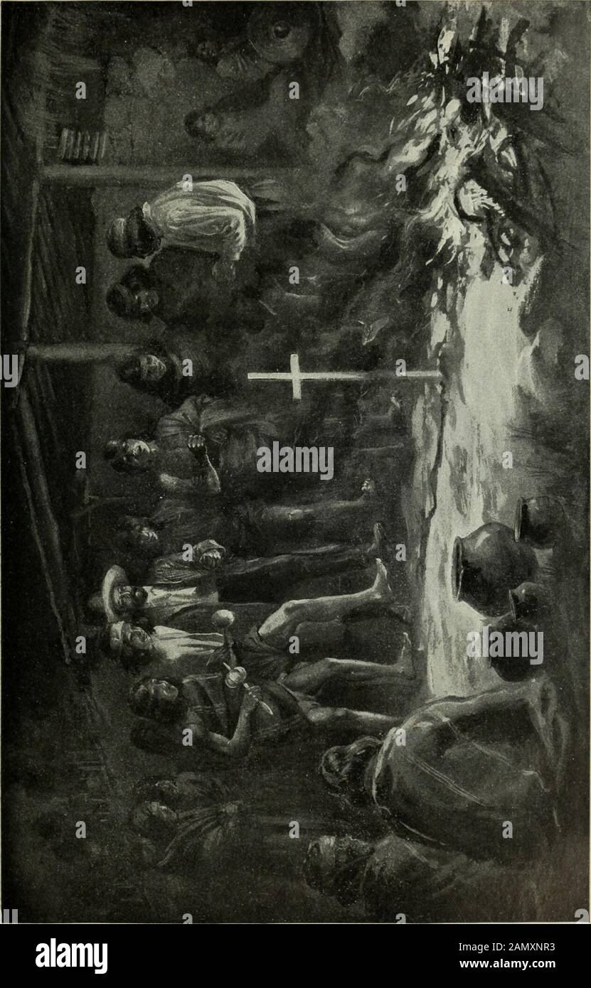 La rivista Scribner. gor, i partecipanti hav-ing aveva un buon drink. Thescene era uno strano, i fuochi illuminavano la notte e gettavano fuori in grande sollievo le fantastiche figure degli Ind-ians mentre si muovevano ritmicamente l^ack andforth, dando sfogo al cosiddetto songing che accompagna le loro danze. Luci-fer, come i messicani chiamano la Morningstar, stava cercando di tenere la propria contro la luce wan della luna sfumata in itslast quarto. Sia Lucifero che il themoon avevano, tuttavia, presto da dare via prima della svenente tinta rosea che rajiidlyfilled l'est. Per quanti hun-dreds, forse mille Foto Stock