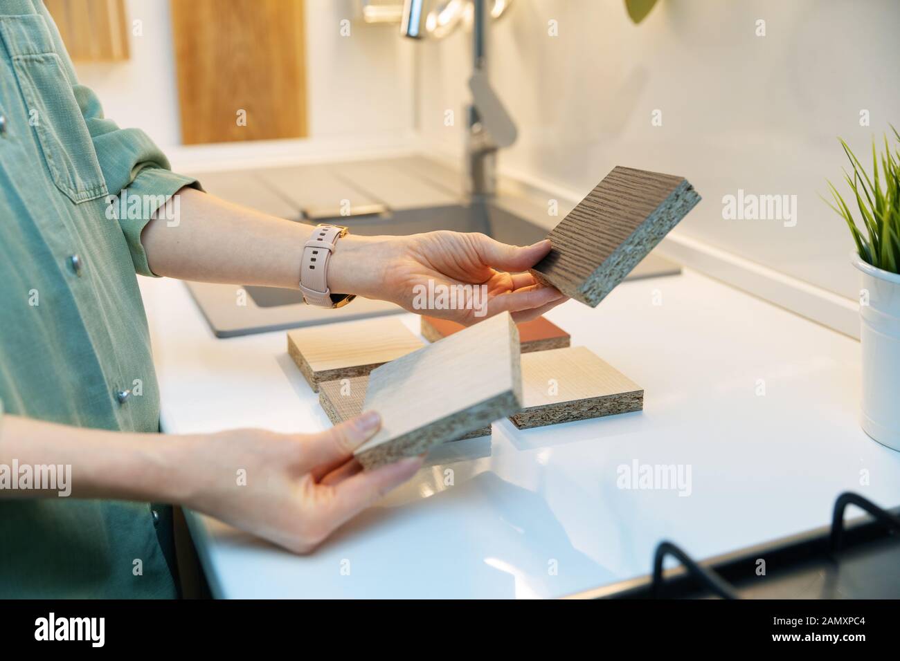 mobili design - cucina piano di lavoro selezione di materiale Foto Stock