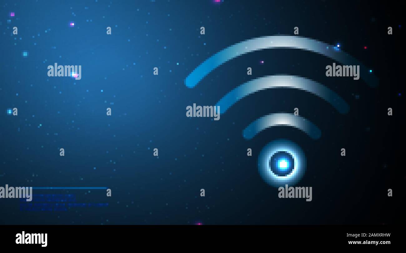 Simbolo Di Rete Wireless. WIFI, design astratto con mesh a reticolo in polietilene a bassa struttura. Da punto e linea di connessione. Illustrazione vettoriale. Design futuristico su bl scuro Illustrazione Vettoriale