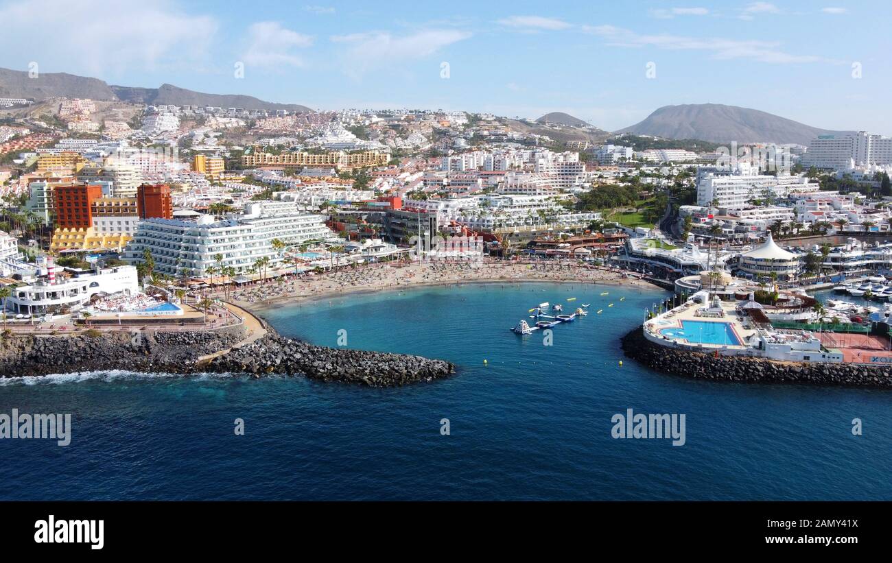 Veduta aerea della spiaggia chiamata playa la pinta puerto colon. Una spiaggia molto popolare vicino alla città di San Eugenio. Foto Stock