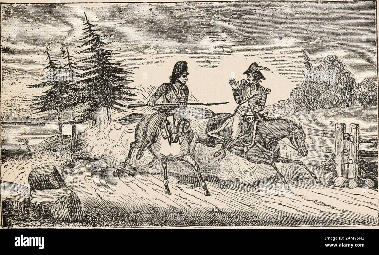 Un resoconto storico degli insediamenti degli altopiani scozzesi in America prima della Pace del 1783 : accanto agli avvisi di reggimenti di altopiano e agli schizzi biografici . ng sulle sue staffe, con braccio alto-alto-sollevato, lo agitò tre volte in circoli sopra la sua testa, e poi con forza formidabile broghughtit giù sul dragoon in fuga. Uno dei officerssnapped britannici la sua pistola a lui, ma prima che potesse provare un altro il ser-geant lo ha tagliato giù. Subito dopo, ad un apiece di colpo, tre dragoni sono stati portati alla terra dal argilla resistless-più. Dei venticinque, non un uomo sfuggì Foto Stock