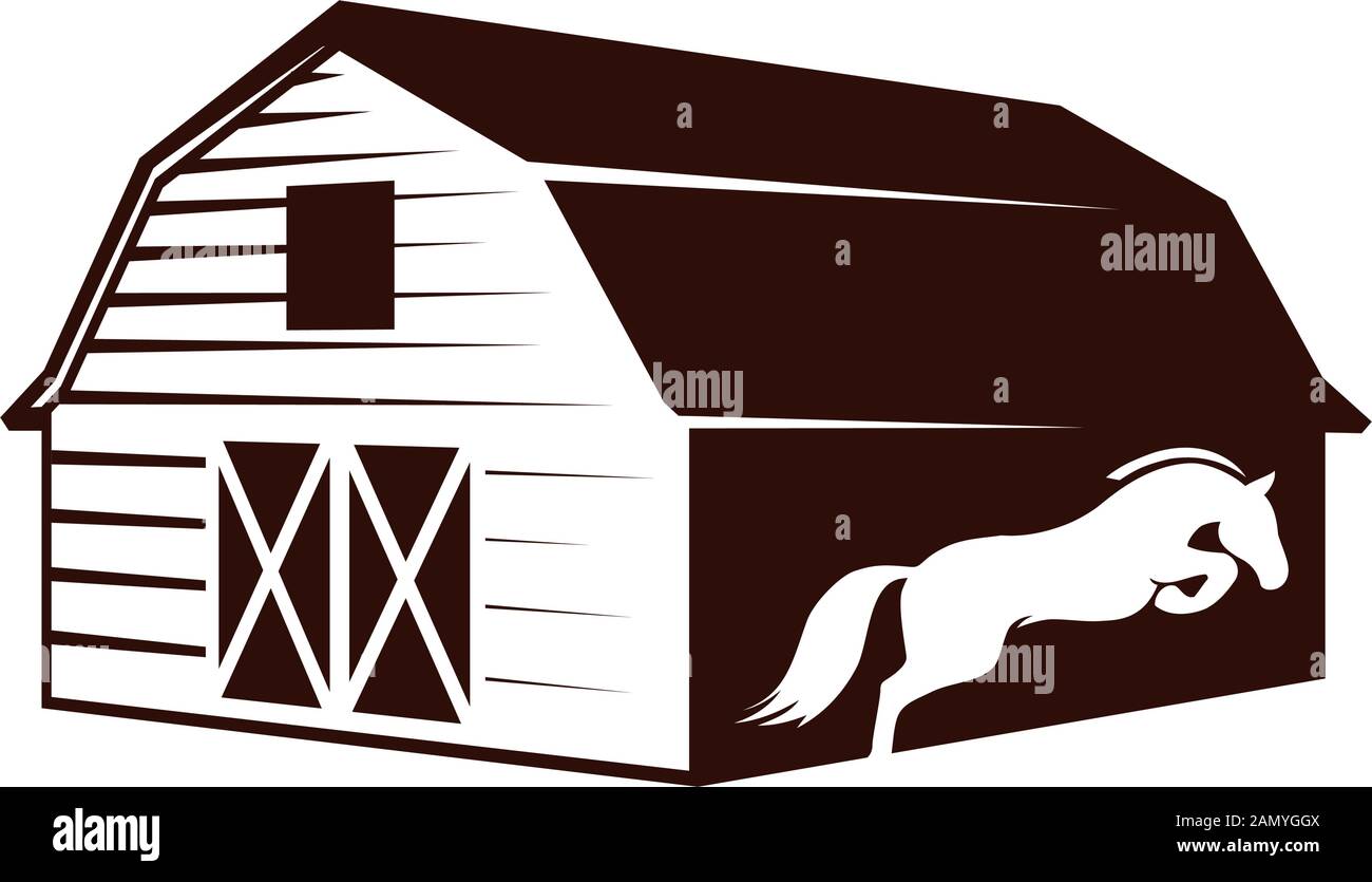Farm Barn e White Horse, grafica vettoriale elemento di design Illustrazione Vettoriale