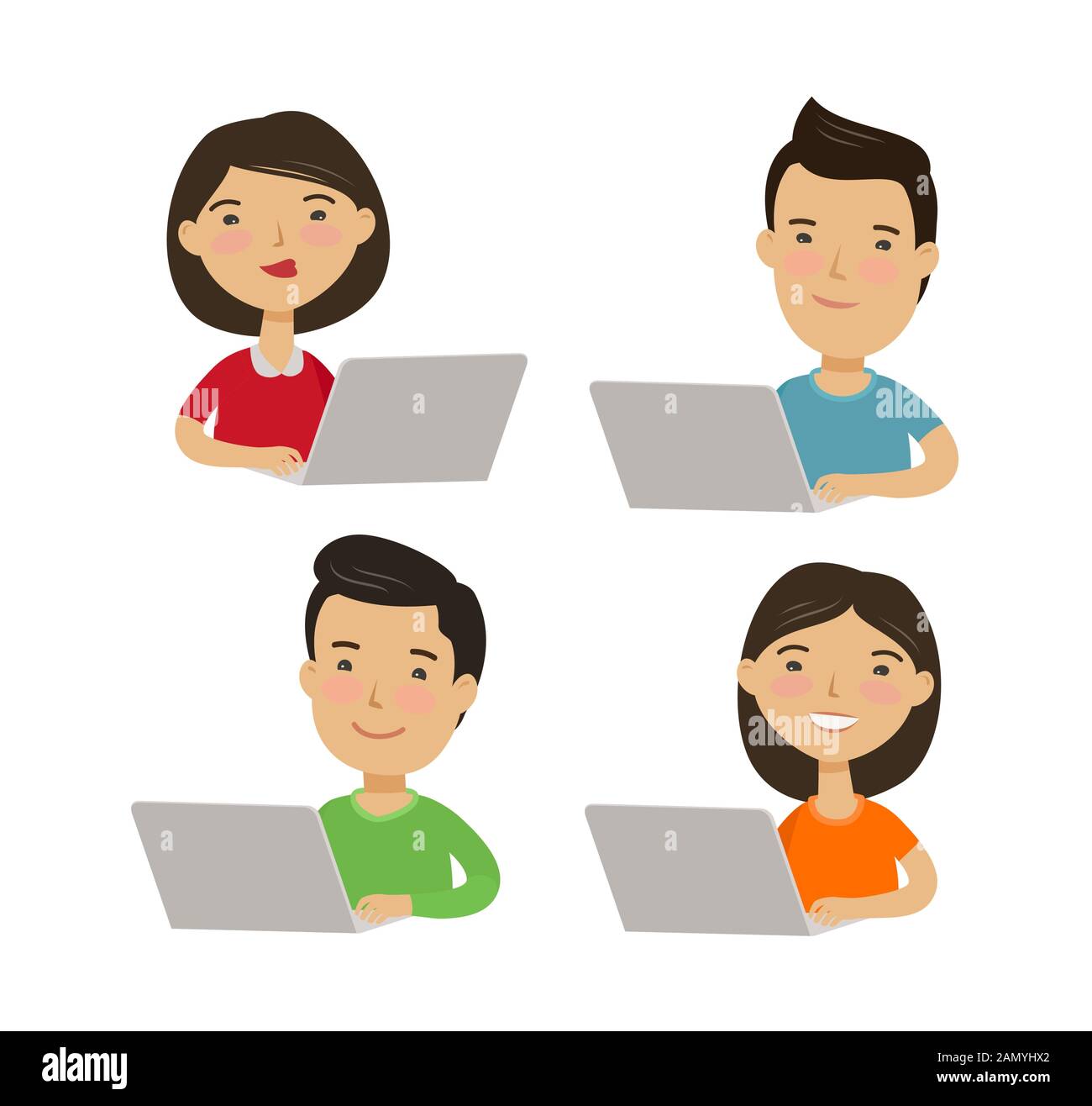 La gente è seduta al laptop su Internet. Social network. E-learning, vettore educativo Illustrazione Vettoriale