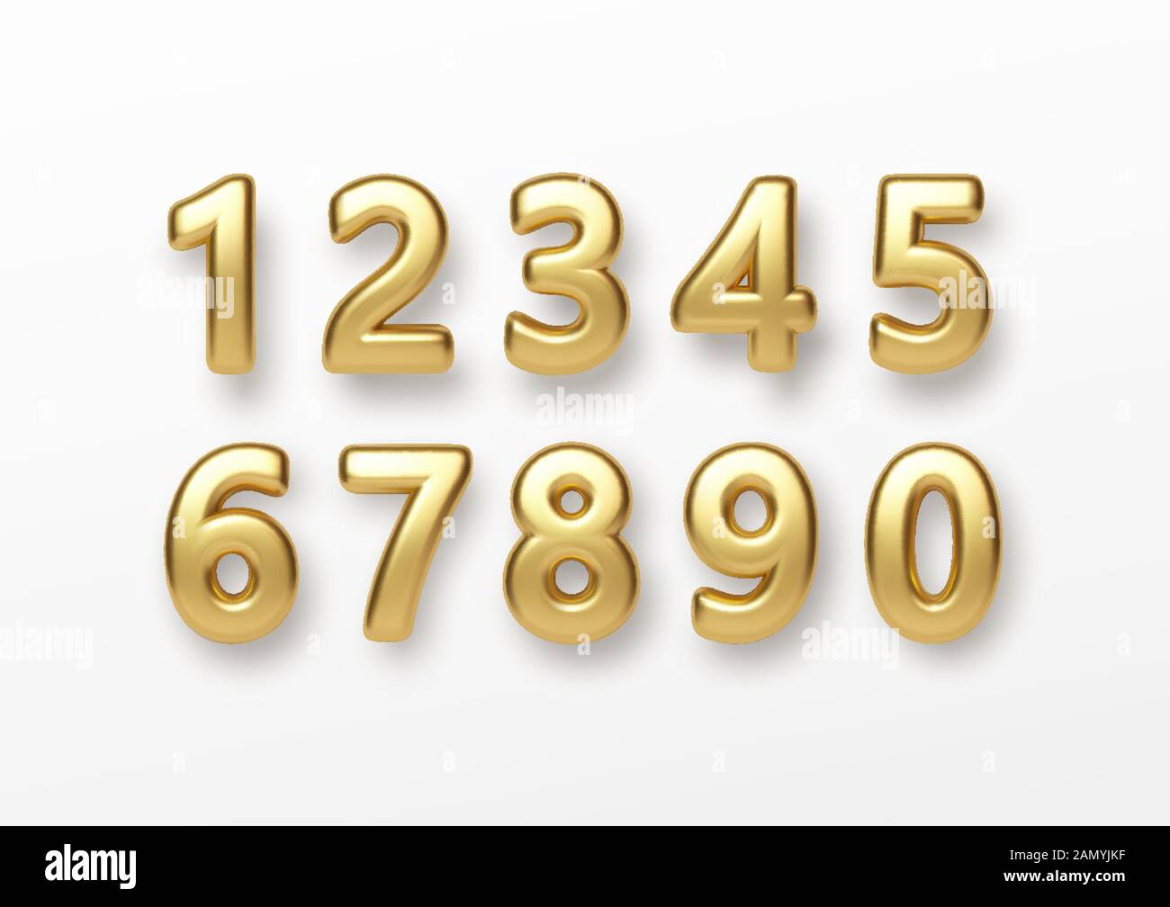 3d realistiche scritte numeri isolati su sfondo bianco. Numeri golden set. Gli elementi di decorazione per banner, coprire il compleanno o anniversario party Illustrazione Vettoriale