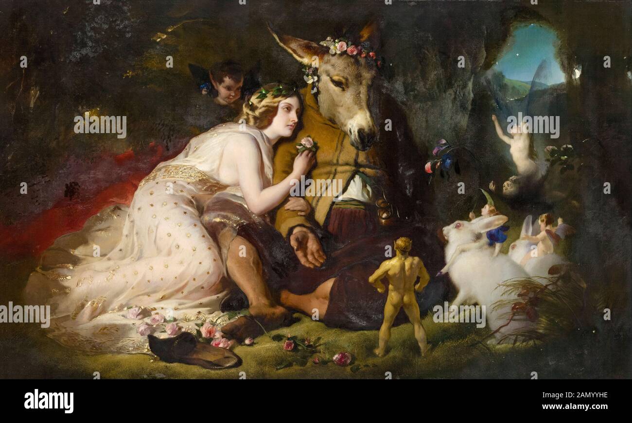 Edwin Landseer, scena da sogno di una notte di mezza estate, Titania e Fondo, pittura, 1848-1851 Foto Stock