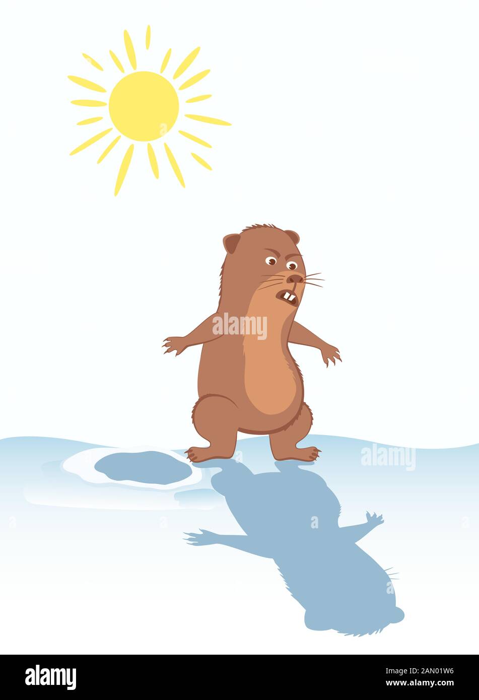 Divertente marmott spaventato della sua ombra. Illustrazione per il 2 febbraio. Illustrazione Vettoriale