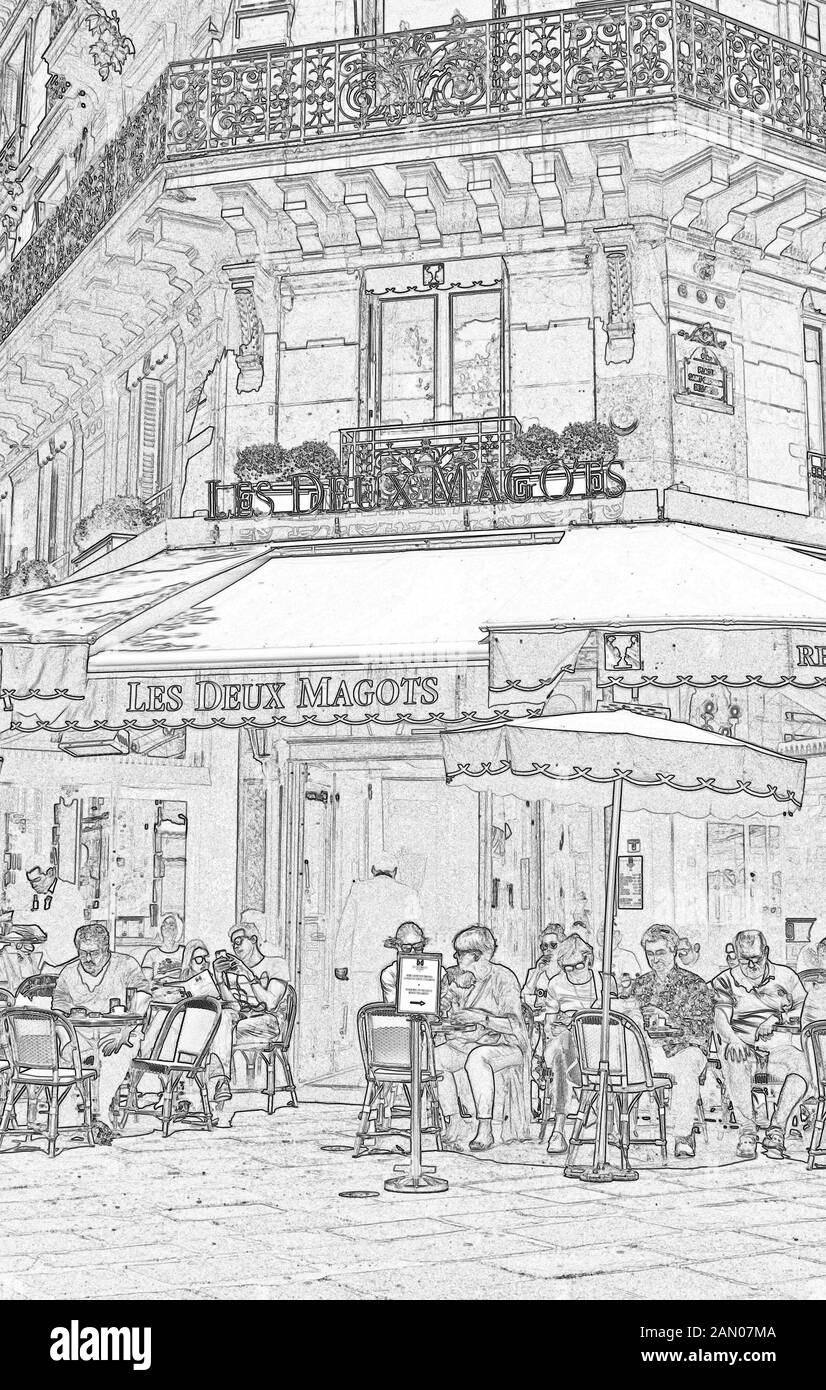Les Deux Magots, Parigi Francia Foto Stock