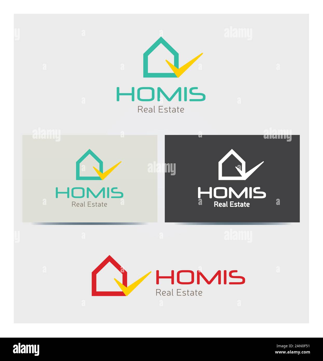 Icona di casa, il Logo per il business aziendale, scheda Mock up in diversi colori Illustrazione Vettoriale