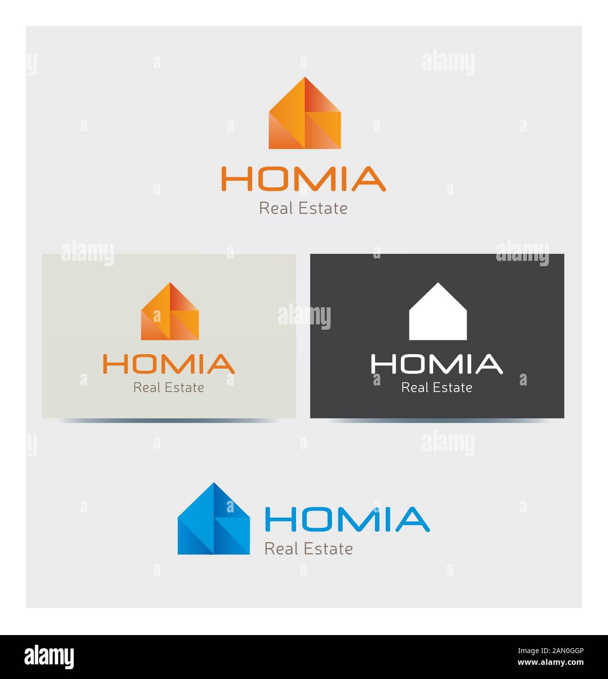 Icona di casa, il Logo per il business aziendale con la carta Mock up in diversi colori Illustrazione Vettoriale