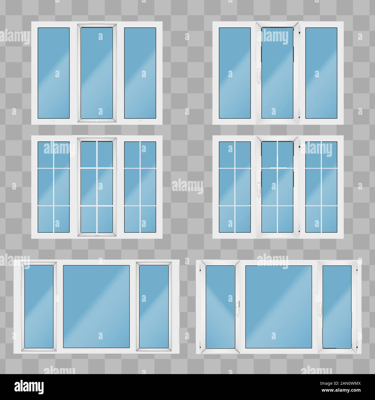 Set di finestre in PVC di plastica Illustrazione Vettoriale