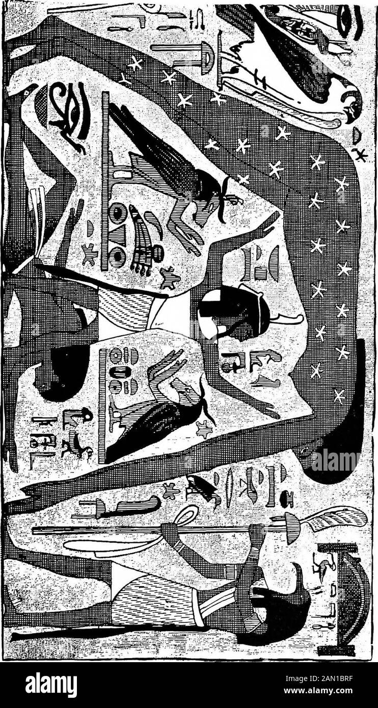 Una storia di scienza. Erved a fare; in inverno dirigendo la sua corteccia towardsla più lontana banca del canale; in estate glidingclose alla banca più vicina. Per quanto riguarda le stelle, eredi luci, sospese dalla volta del cielo; ma solo come il loro movimento osservato di traslaione attraverso il cielo è stato spiegato non è apparente. È più che probabile che nessuna spiegazione è stata universalmente accettata. Nel spiegare l'origine di questo meccanismo dei cieli, l'immaginazione egiziana ha corso sommossa. Eachseparata parte dell'Egitto aveva la sua gerarchia di dèi, e più o meno le sue proprie spiegazioni di cosmogon Foto Stock