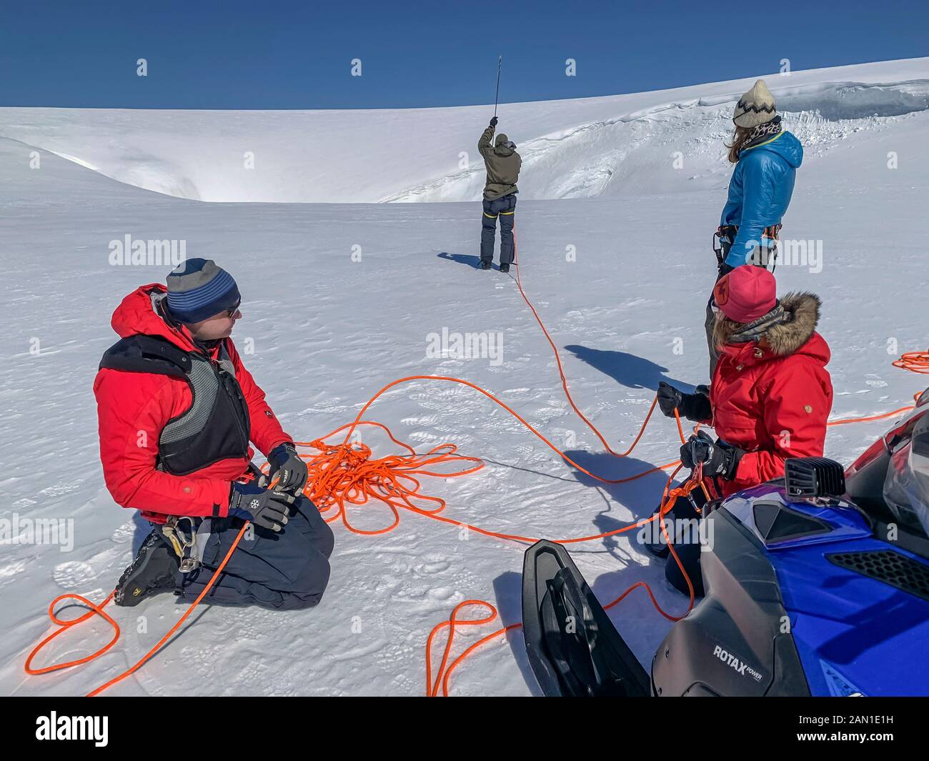 La spedizione primaverile della società Glaciologica, ghiacciaio Vatnajokull, Islanda Foto Stock