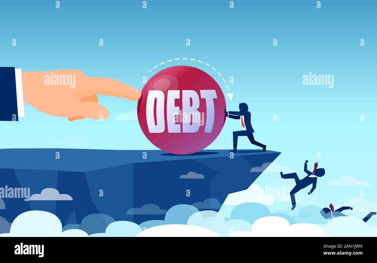 Vettore di imprese in fallimento persone che cadono del precipizio essere sotto pressione da un debito eccessivo Illustrazione Vettoriale