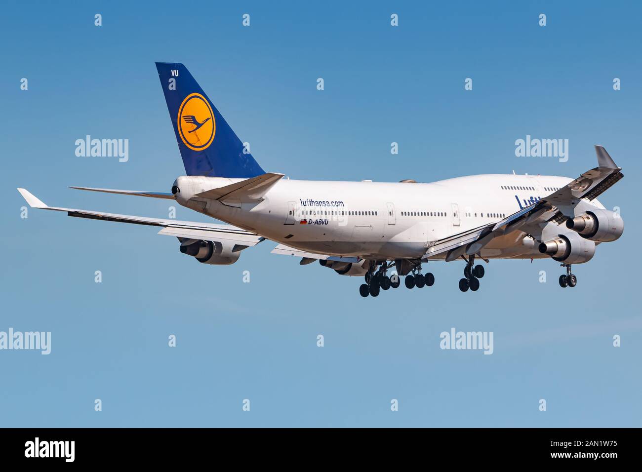 Francoforte, Germania - 8 Giugno 2018: Lufthansa Boeing 747 aereo all'aeroporto di Francoforte (FRA) in Germania. Boeing è un costruttore di aeromobili in base ho Foto Stock