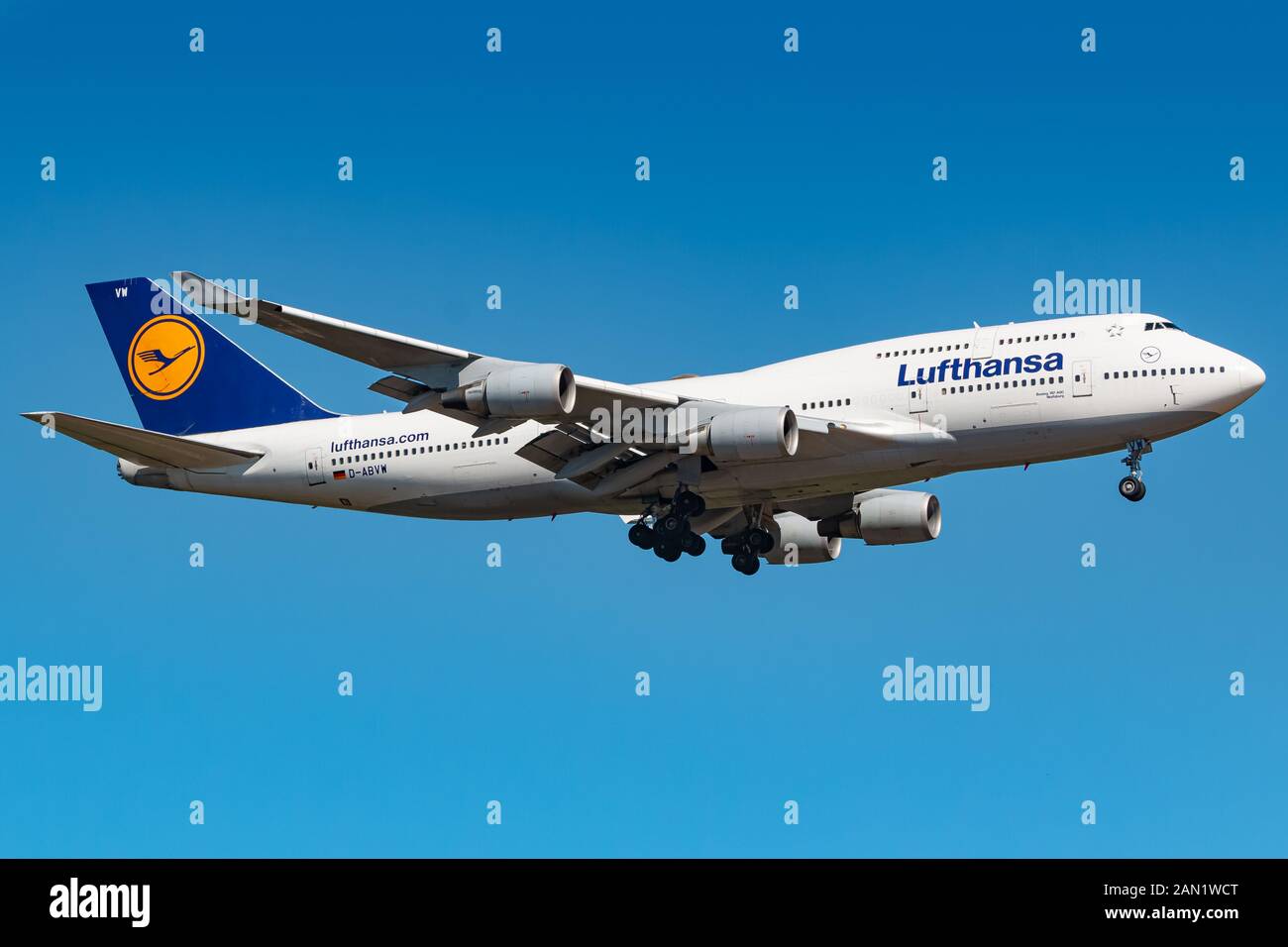 Francoforte, Germania - 8 Giugno 2018: Lufthansa Boeing 747 aereo all'aeroporto di Francoforte (FRA) in Germania. Boeing è un costruttore di aeromobili in base ho Foto Stock